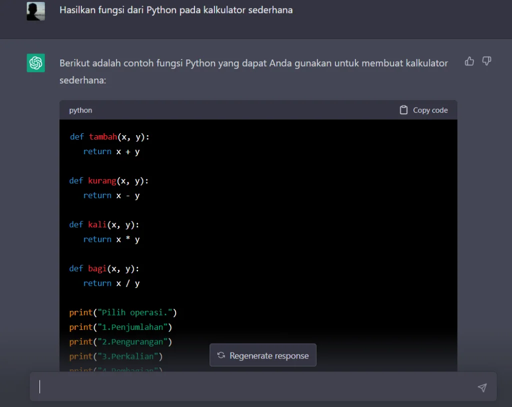 Chat GPT telah banyak dimanfaatkan untuk kebutuhan pemrosesan bahasa alami. Salah satu yang bisa kita coba adalah untuk coding