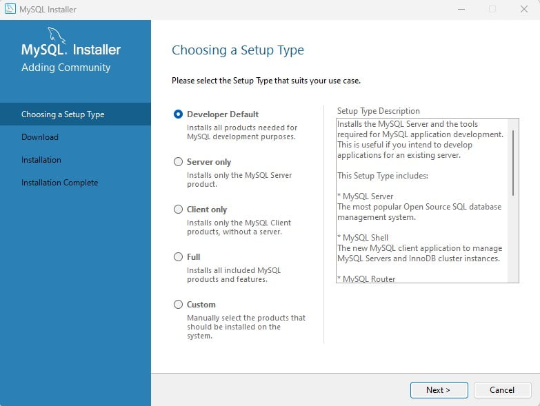 install mysql windows