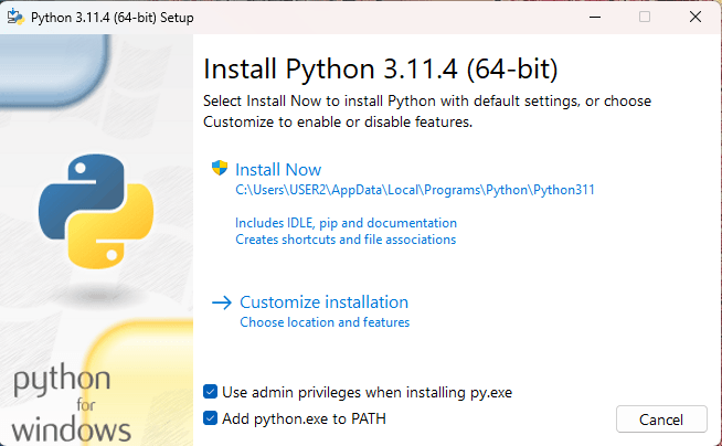 Install python windows