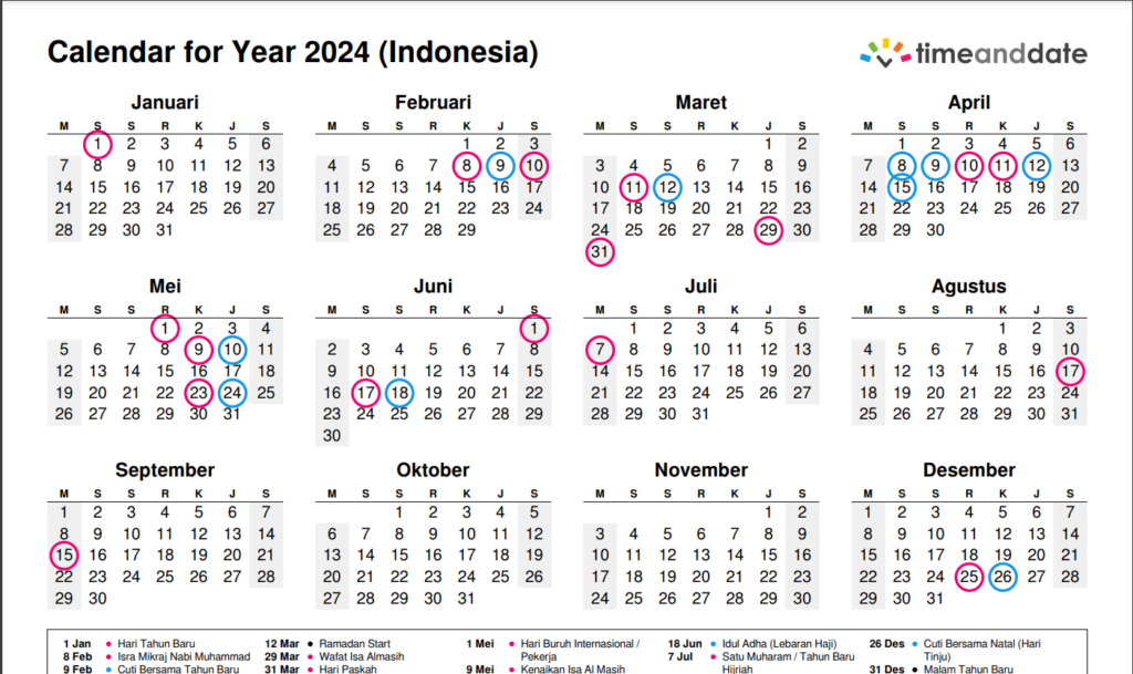 Kalender Hari Libur dan Cuti Bersama Tahun 2024