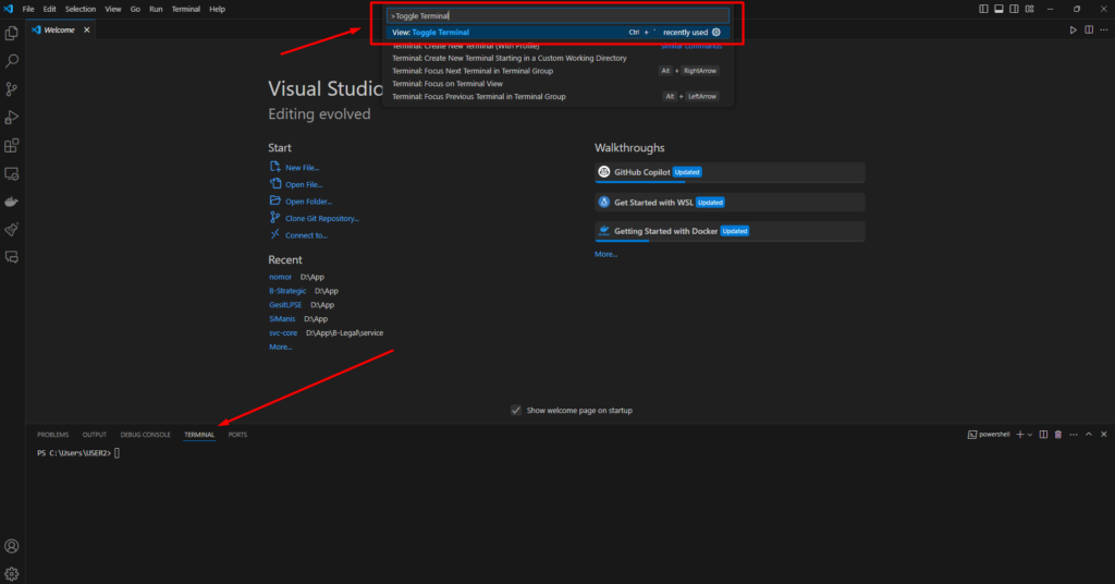 Menjalankan Terminal di Visual Studio