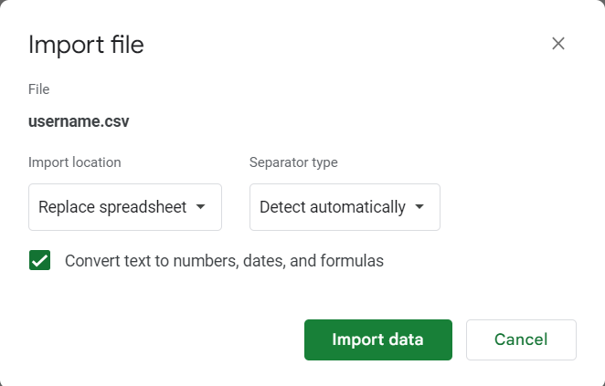 Import CSV Google Spreadsheet