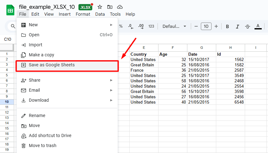 Cara konversi Excel ke Spreadsheet 