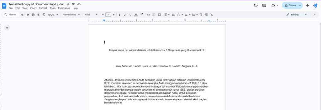 cara translate di google docs