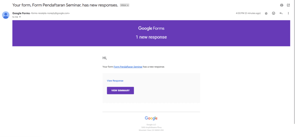 Notifikasi Email Google Form