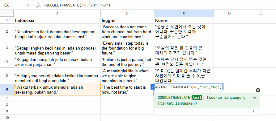 Menerjemahkan Teks Google Sheet