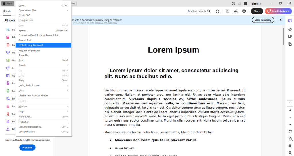 Buat Password PDF di Adobe pro